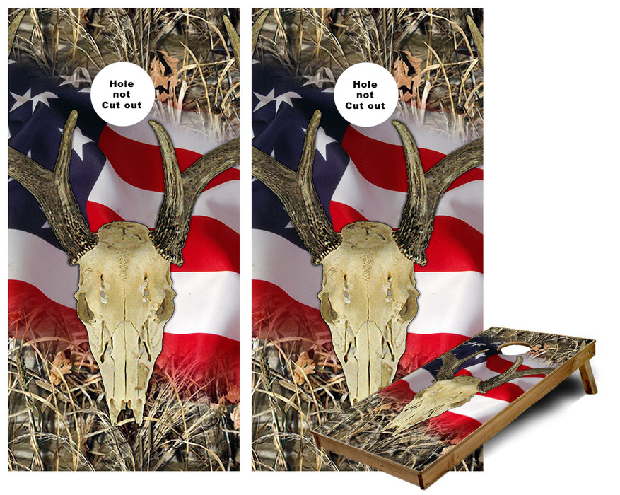 Deer Skull USA flag Cornhole Wraps