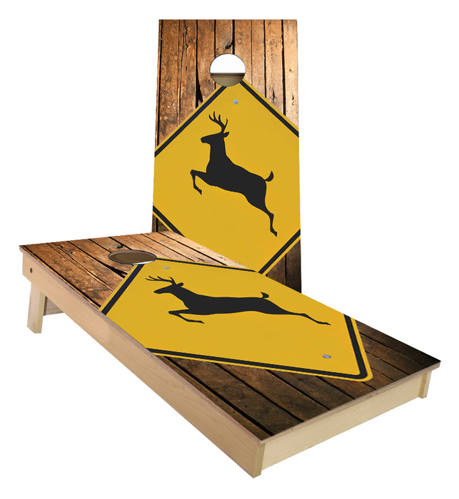 Deer Crossing Sign Cornhole Boards