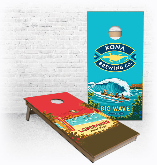 Kona Big Wave and Kona Longboard Island Lager custom cornhole boards