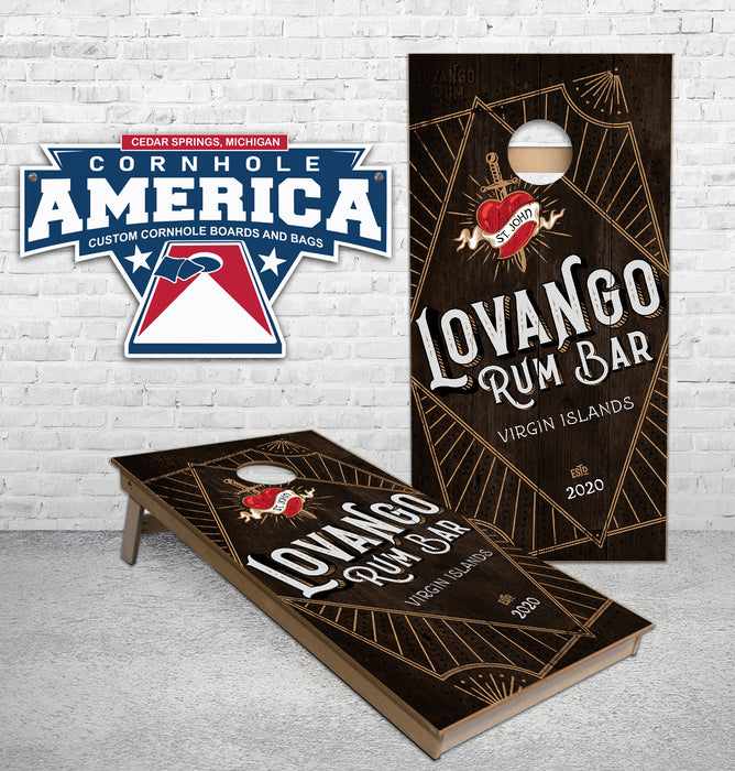 Lovango Rum bar custom Cornhole Boards
