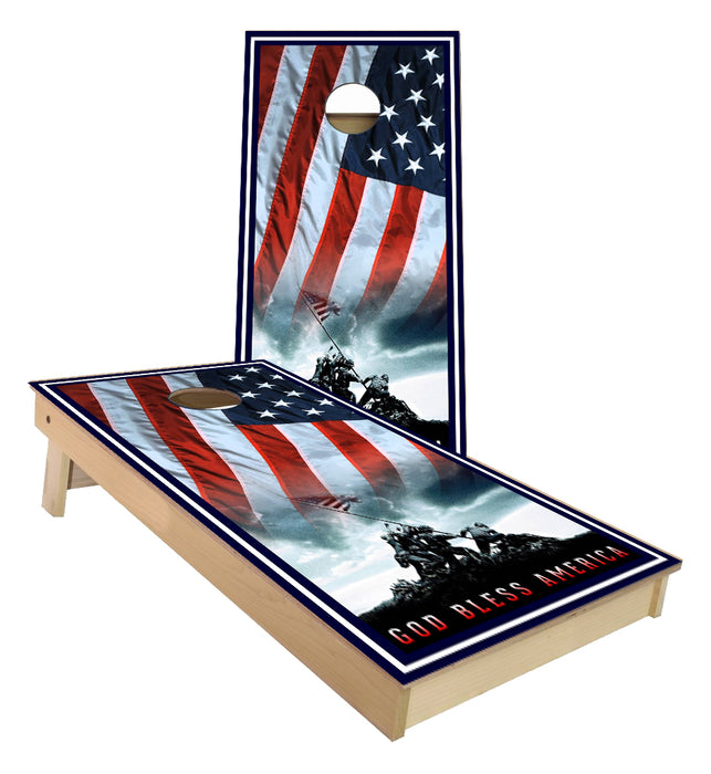 Marines Iwo Jima God Bless America cornhole boards