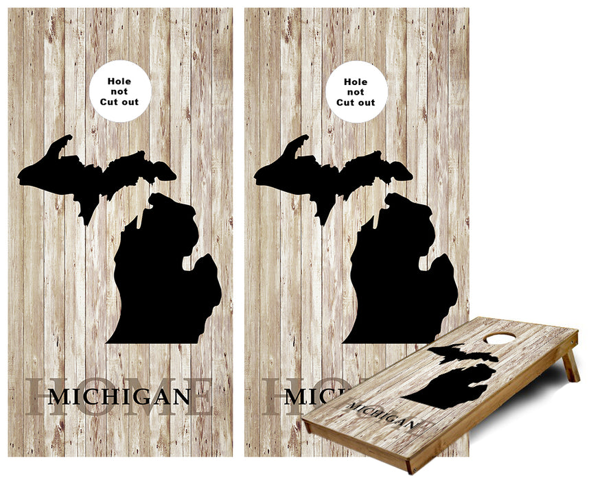 Michigan Home weathered wood Cornhole Wraps