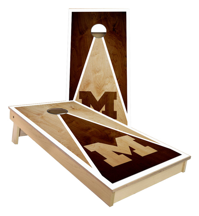 M Triangle Stained look custom Cornhole Boards