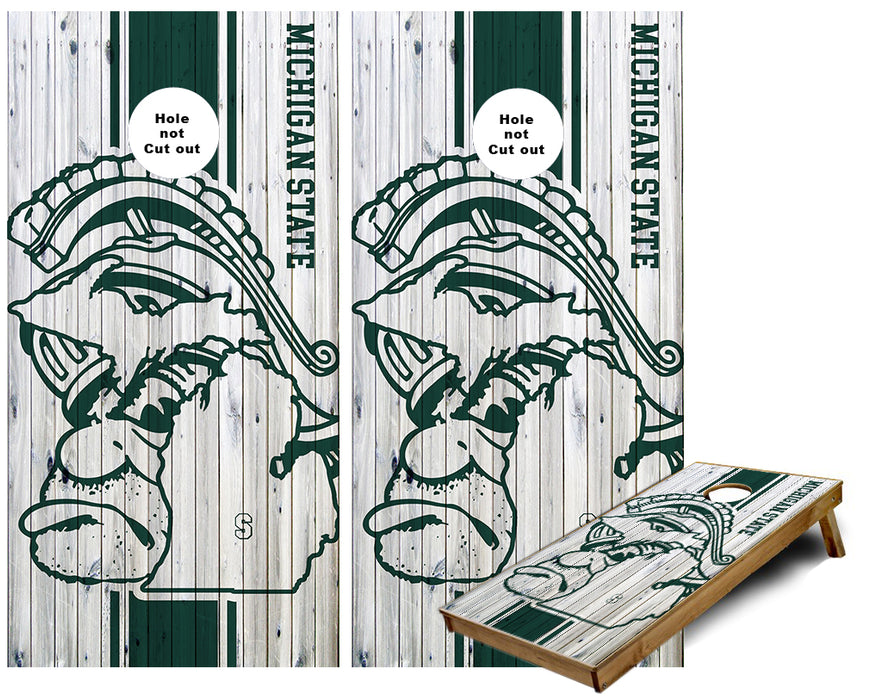 Michigan State Sparty with State of Michigan outline Cornhole Wraps