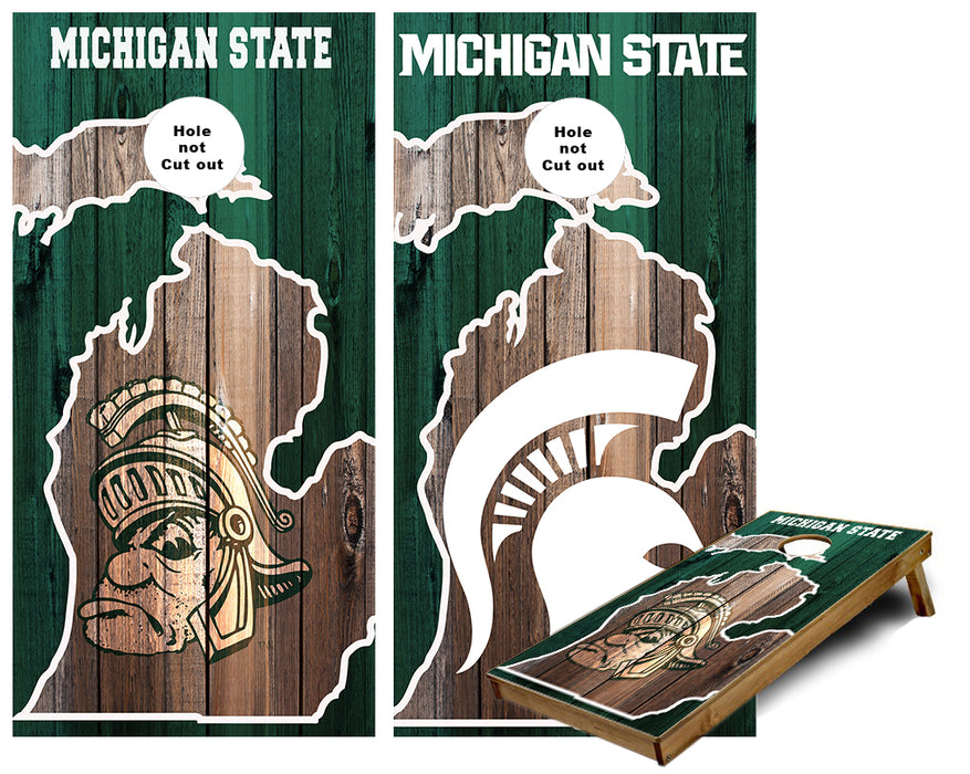 Michigan State Sparty and Logo cornhole wraps