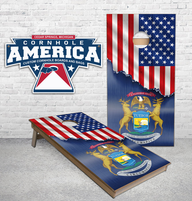 State of Michigan and United States flags combined Cornhole Boards