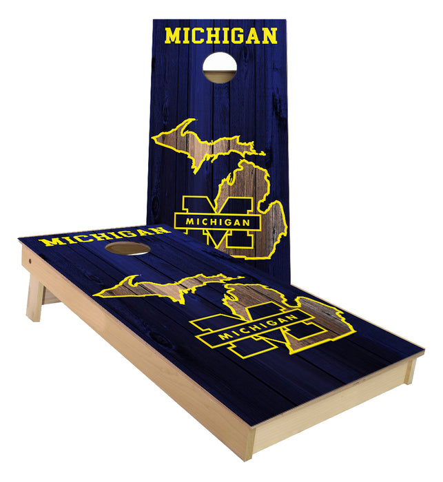 Michigan Wolverines on State Map cornhole boards