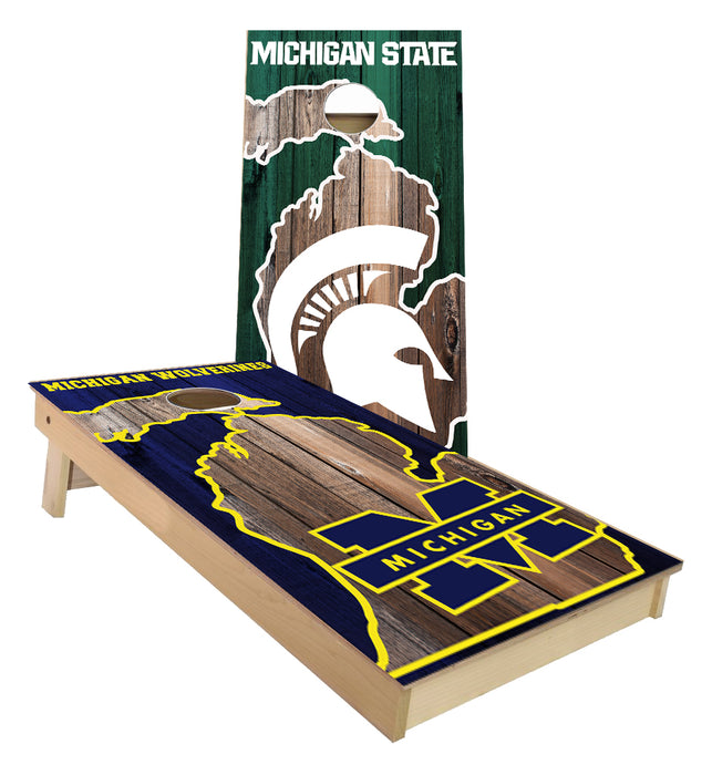 Michigan and MSU House Divided MI Outline cornhole boards