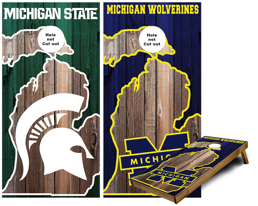 Michigan Wolverines and Michigan State Spartans House divided in Michigan outline Cornhole Wraps