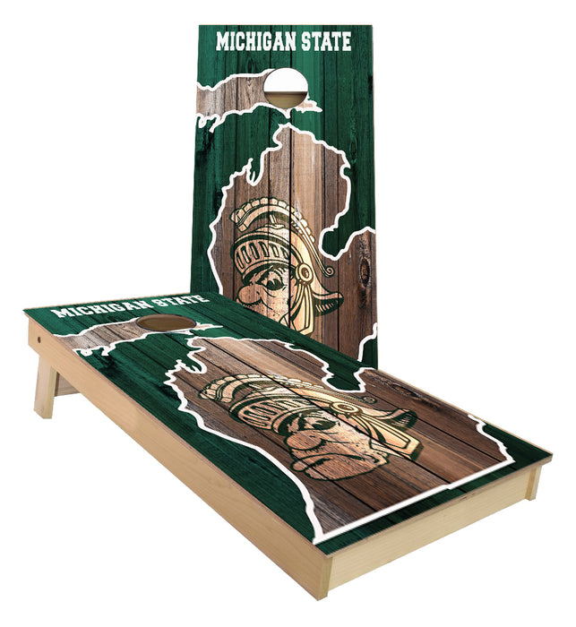 Michigan State Sparty State Outlined Cornhole Boards