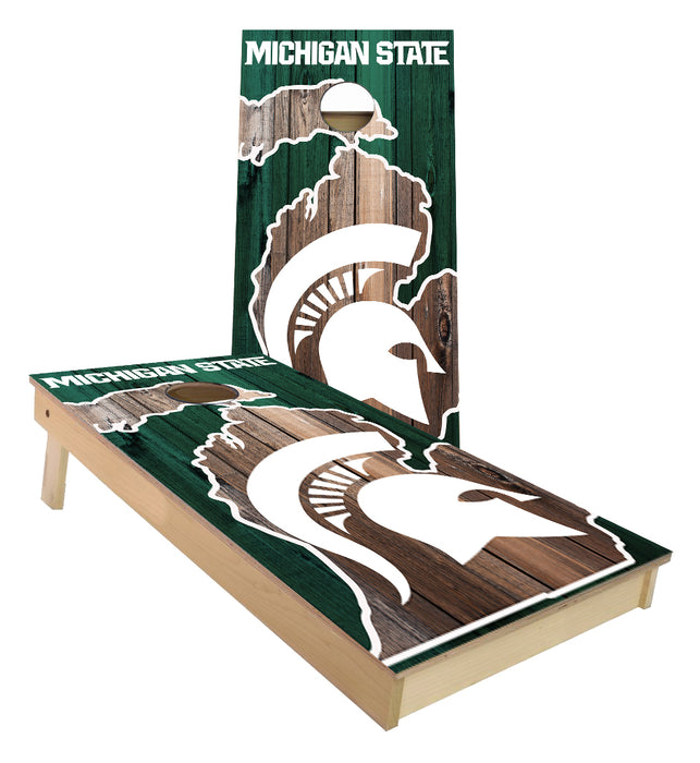 Michigan State MSU log in State of MI outline Cornhole Boards