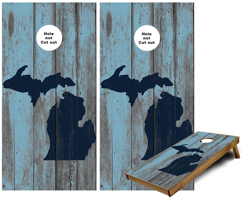 Michigan grey Rustic wood Cornhole Wraps