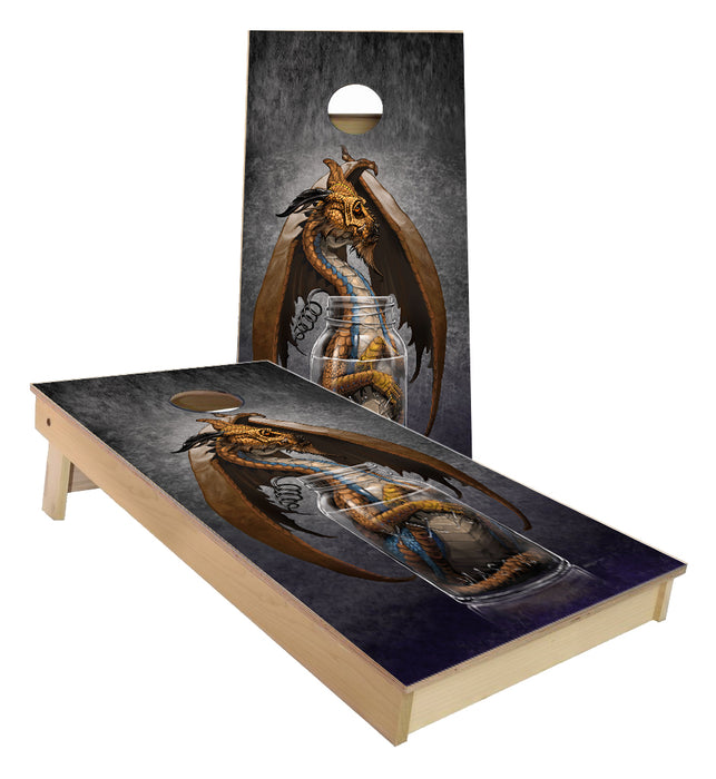 Moonshine Dragon and Drink Art by Stanley Morrison Cornhole Boards