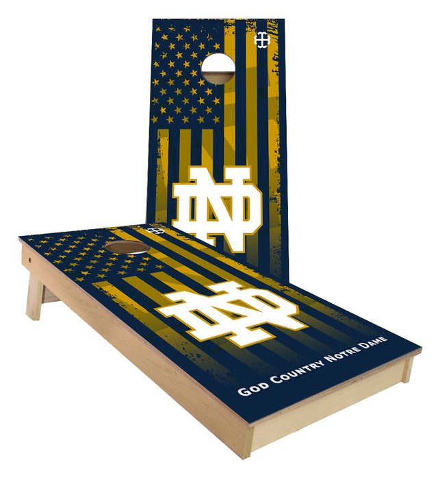 Notre Dame Flag In gods country cornhole boards