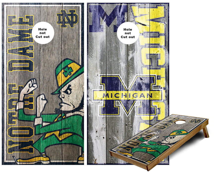 Notre Dame and Michigan Large Text Cornhole Wraps