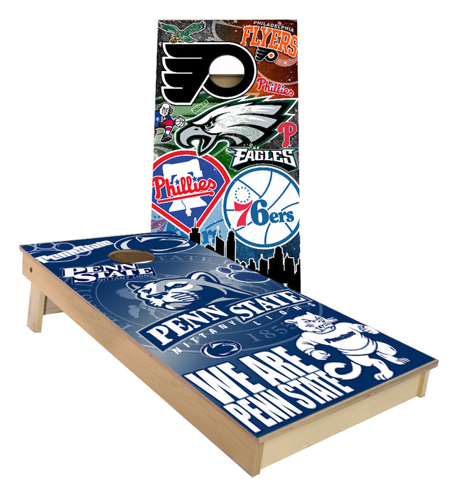 Penn State and Philadelphia sports teams and City Skyline Cornhole Boards