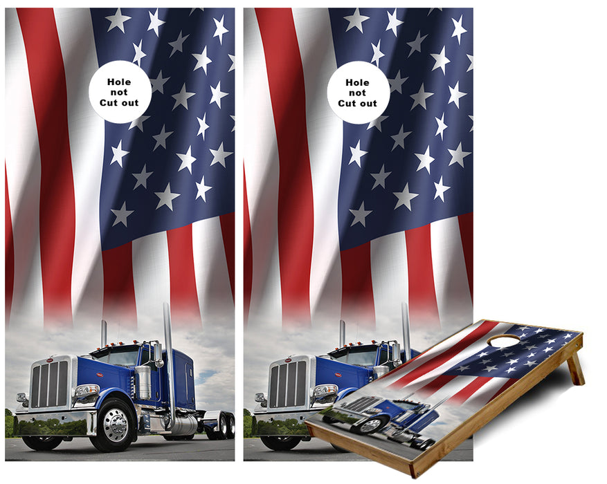 Peterbuilt Truck US Flag Cornhole Wraps