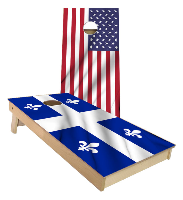 Quebec and United States waving Flags Cornhole Boards