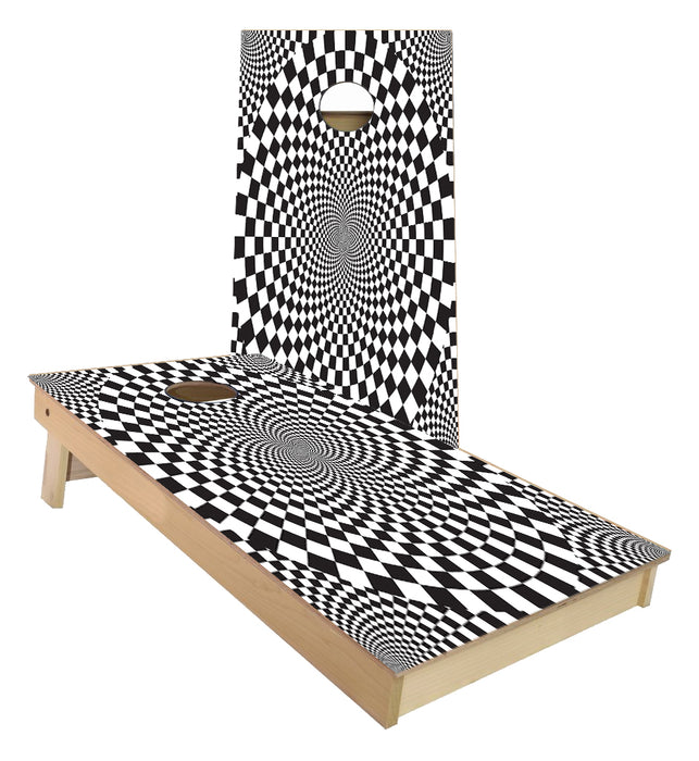 Black and White Illusion Cornhole Boards