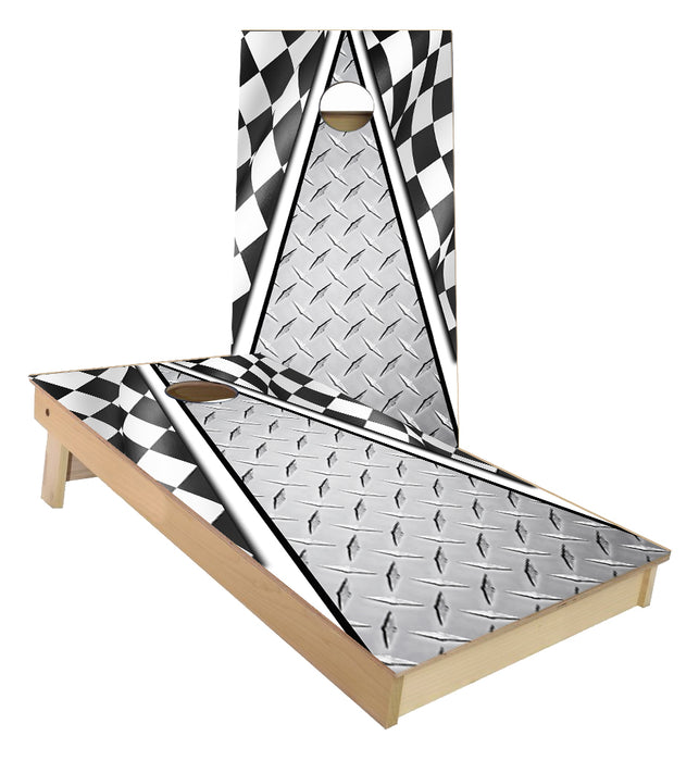 Racing Flag with metal plate design cornhole boards