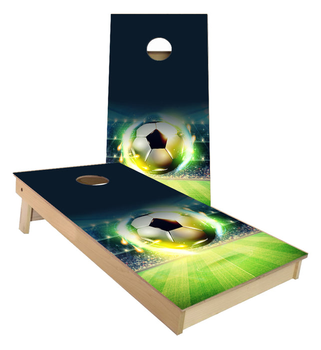 Soccer Ball on Field Cornhole Boards