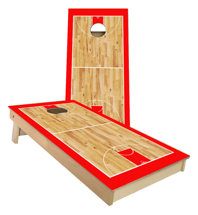 Red Basketball Court Cornhole Boards