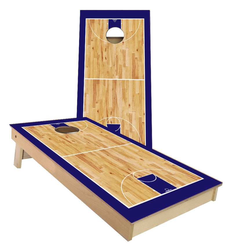 Navy Blue Basketball Court Cornhole Boards