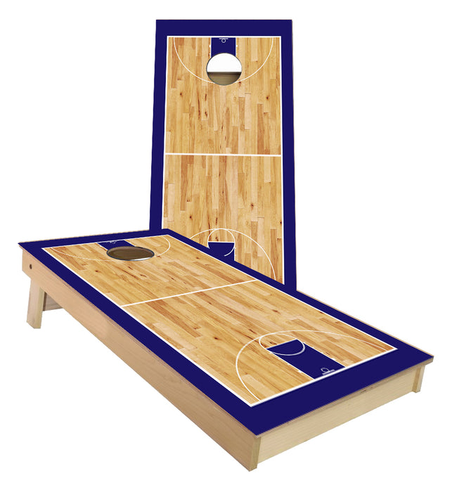 Navy Blue Basketball Court Cornhole Boards