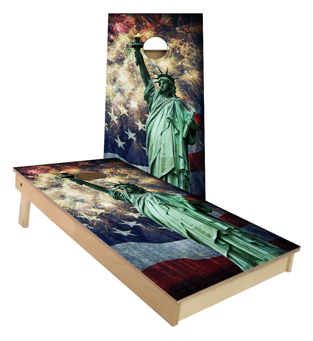New York City Statue of Liberty Fireworks USA Flag cornhole boards