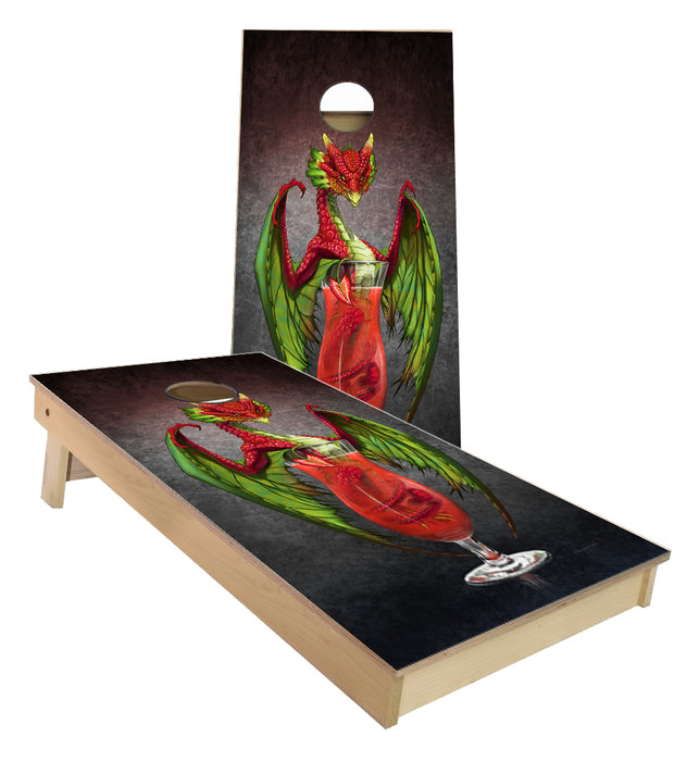 Strawberry Daiquiri Dragon and Drink Art by Stanley Morrison Cornhole Boards
