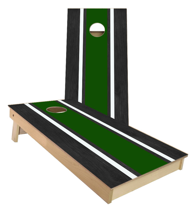 Green and White Striped traditional style Cornhole Boards