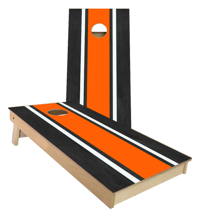 Orange and White Striped traditional style Cornhole Boards