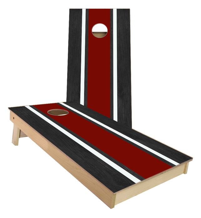 Burgundy and White Striped traditional style Cornhole Boards
