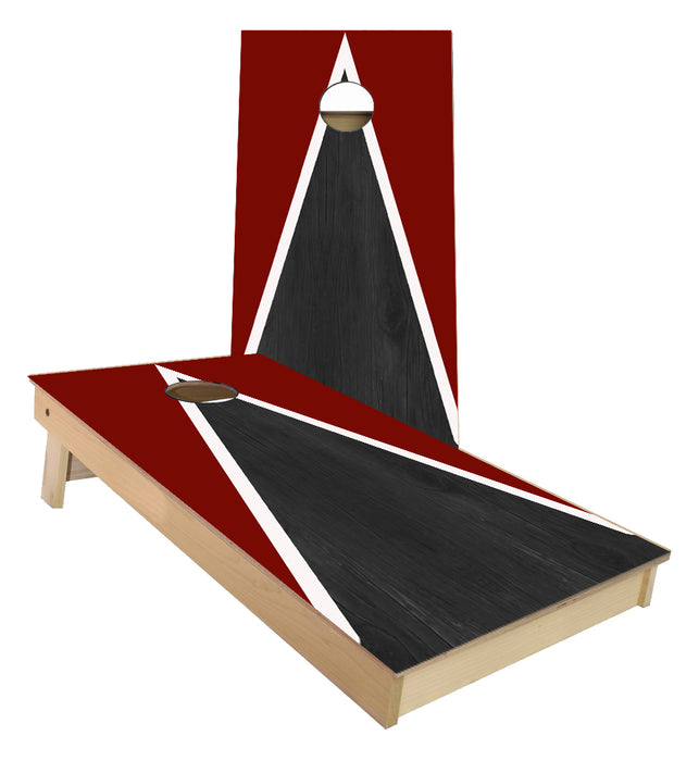 Burgundy and White Striped traditional Triangle style Cornhole Boards