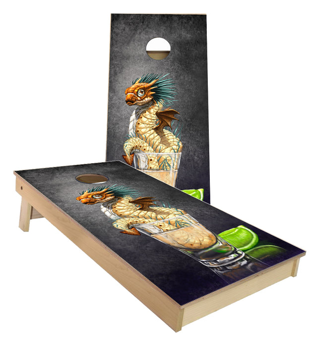 Tequila Worm Dragon and Drink Art by Stanley Morrison Cornhole Boards