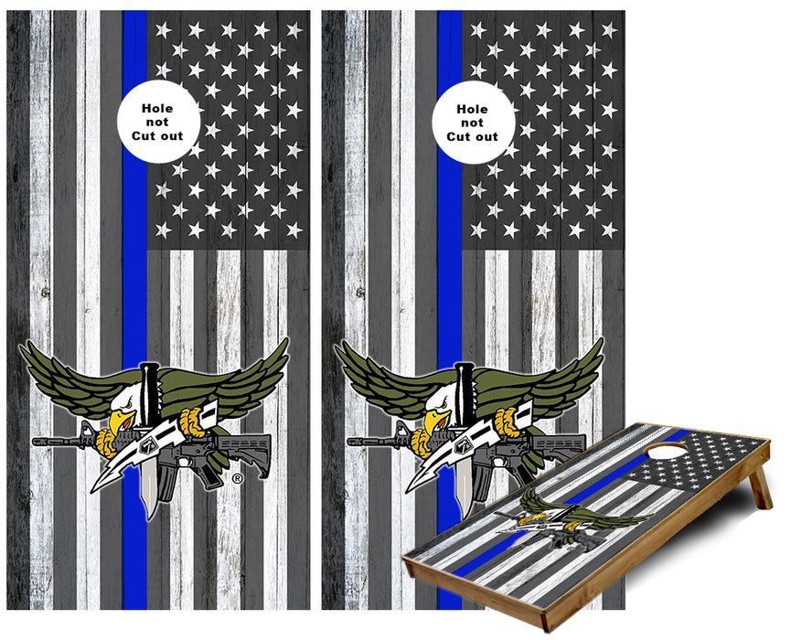 Thin Blue Line Flag SWAT logo Cornhole Wraps