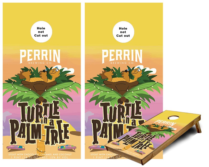 Turtle in a palm tree Perrin Brewery Cornhole Wraps
