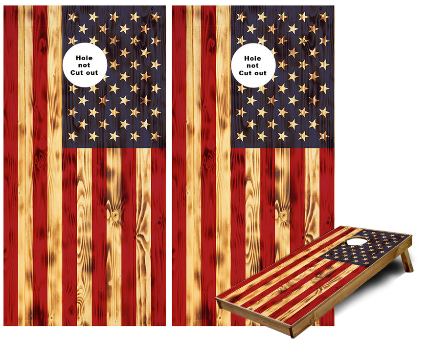 American Flag burned wood look Cornhole Wraps