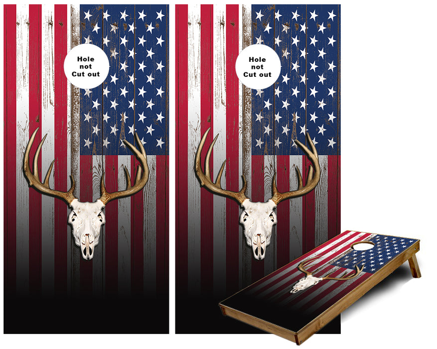 US Flag Deer Skull Cornhole Wraps