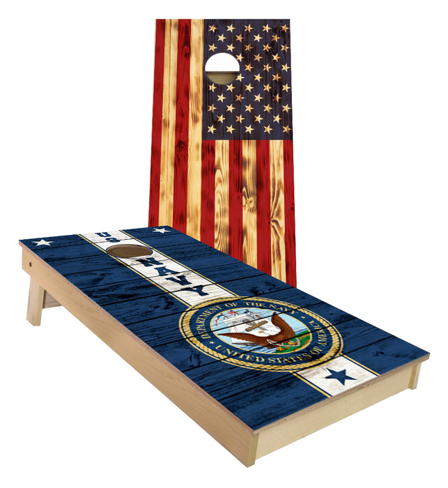 US Navy and Rustic American Flag Cornhole Boards