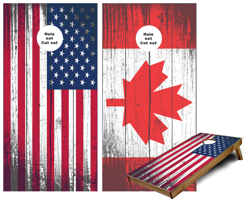 United States and Canadian Flag Distressed Combo Cornhole Wraps