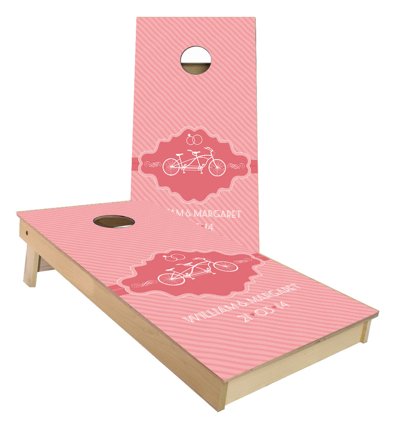 Wedding Monogram Pink Bike cornhole boards