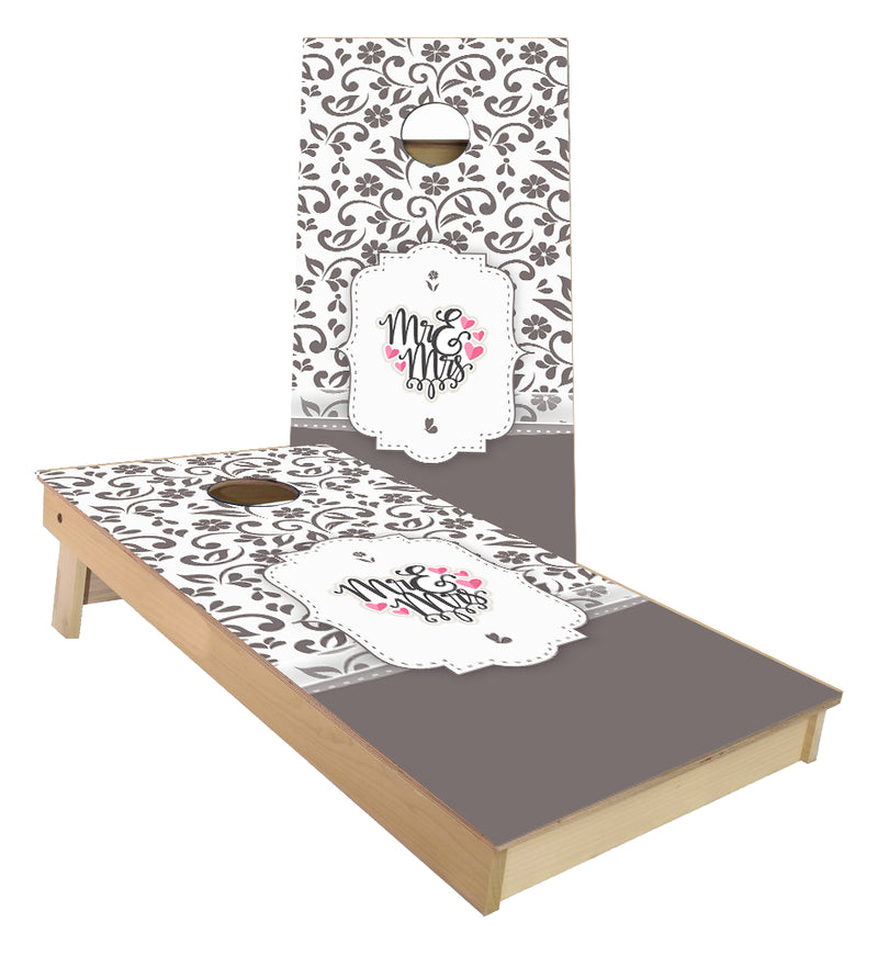 Grey Floral Wedding Design cornhole boards