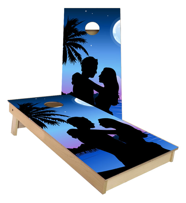 Romantic Palm Tree Love Wedding cornhole boards