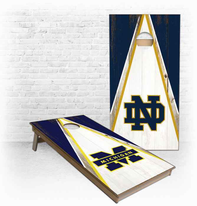 Rustic Triangle themed Michigan and Notre Dame Cornhole Boards