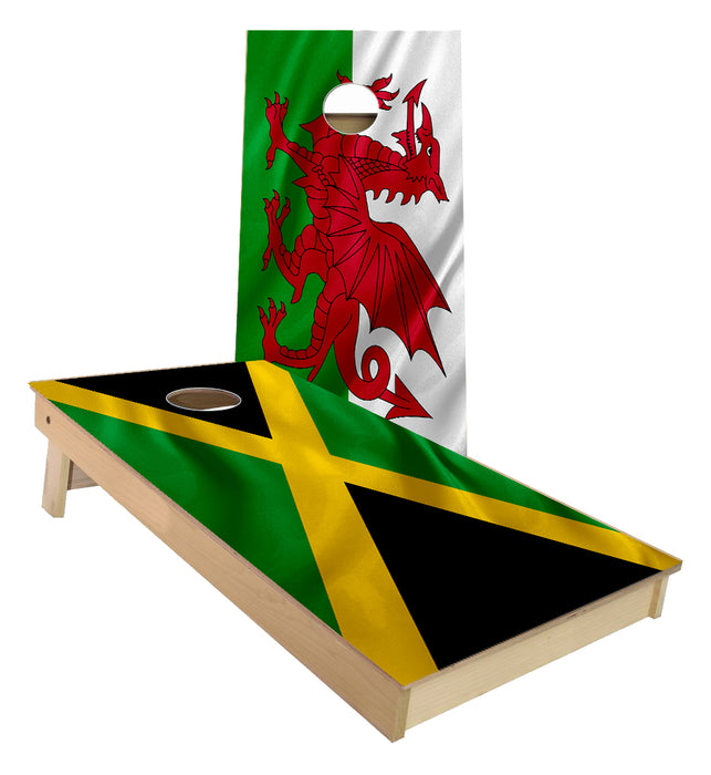 Jamaican and Welsh Flag Cornhole Boards