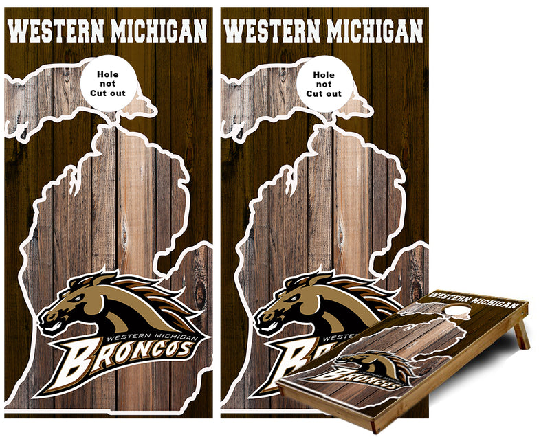 Western Michigan University Broncos Michigan Outline  Cornhole Wraps
