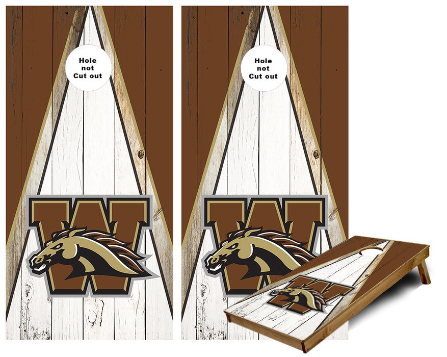 Western Michigan Broncos Weathered Triangle Theme Cornhole Wraps