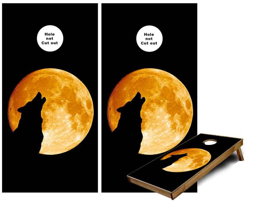 Wolf Howling at the Golden Moon cornhole wraps