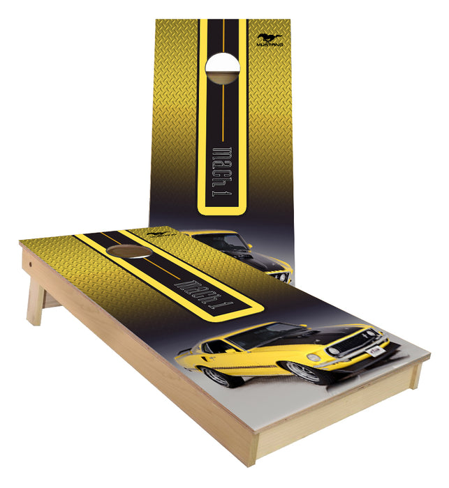 Yellow Ford Mach 1 custom cornhole boards